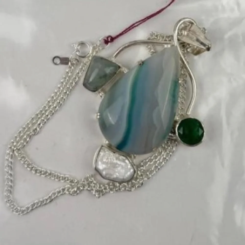 Starborn Sterling Silver Lace Agate Necklace 11”